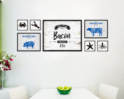 Farm Fresh Bacon Vintage Sign Fine Art Paper Prints Wood Frame Wall Art Decor Gifts