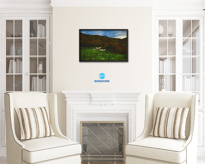 Nestled, North Carolina, Mountains Artwork Painting Print Art Wood Framed Wall Decor Gifts