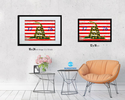 First Navy Jack Don't Tread On Me 1776 Tea Party Shabby Chic Military Flag Framed Print Art