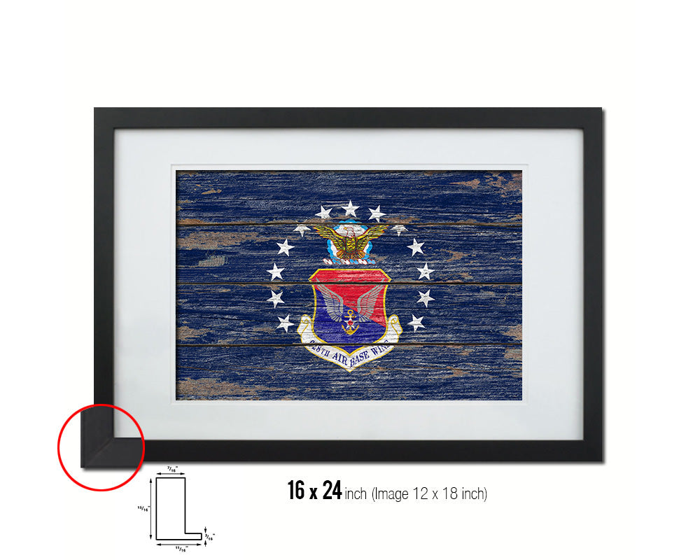 628th Air Base Wing Vintage Emblem Flag Wood Frame Paper Print Wall Art Decor Gifts