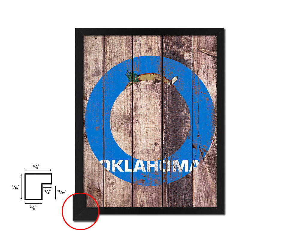 Oklahoma State Initial Flag Wood Framed Paper Print Decor Wall Art Gifts, Wood