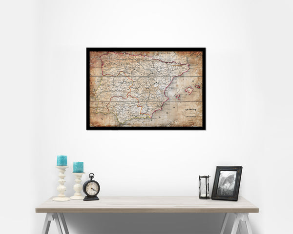 Spain and Portugal Antique Map Framed Print Art Wall Decor Gifts