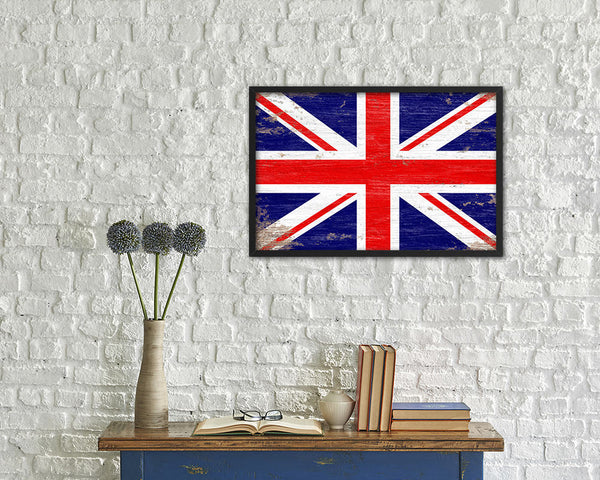 United Kingdom Shabby Chic Country Flag Wood Framed Print Wall Art Decor Gifts