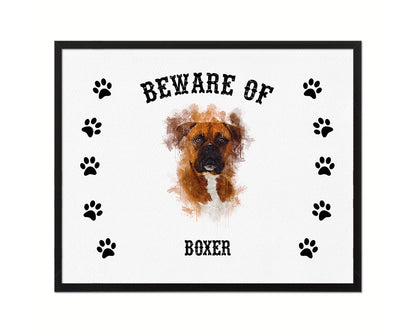 Beware of Boxer Sign Wood Framed Print Wall Art Decor Gifts