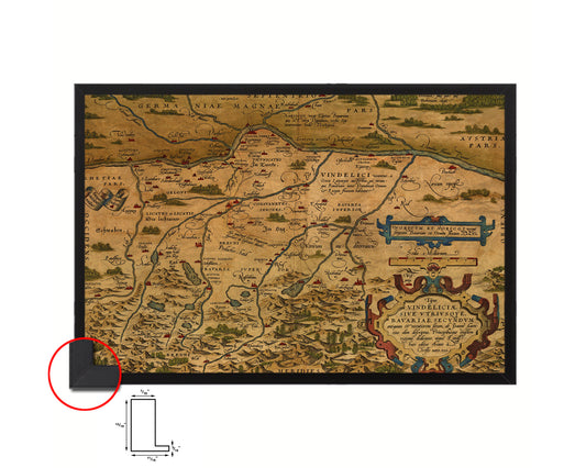 Bavaria Germany Abraham Ortelius Circa Old Map Framed Print Art Wall Decor Gifts