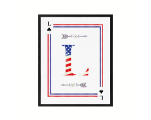Letter L Custom Monogram Card Decks Clover American Flag Framed Print Wall Art Decor Gifts