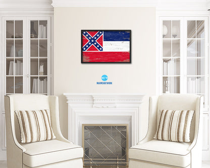 Mississippi State Shabby Chic Flag Wood Framed Paper Print  Wall Art Decor Gifts