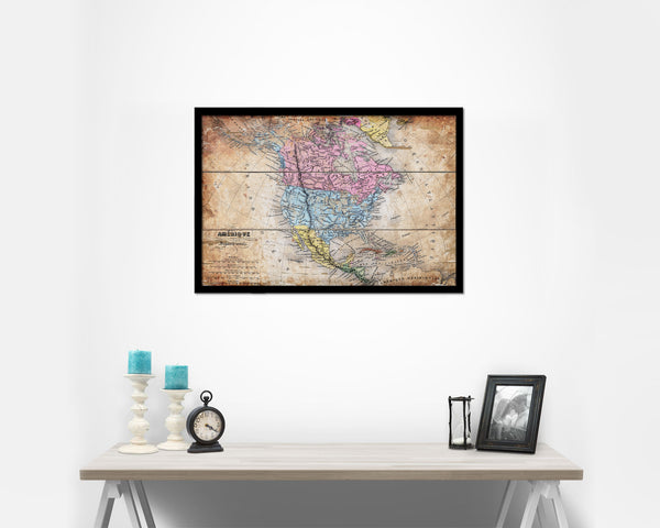North America United States Canada Mexico Antique Map Framed Print Art Wall Decor Gifts