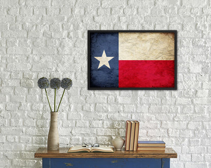 Texas State Vintage Flag Wood Framed Paper Print Wall Art Decor Gifts