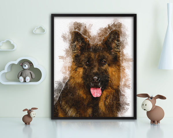 German Shepherd Dog Puppy Portrait Framed Print Pet Watercolor Wall Decor Art Gifts