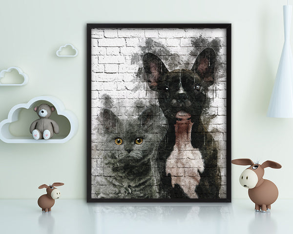 Cats and Dogs Dog Puppy Portrait Framed Print Pet Watercolor Wall Decor Art Gifts