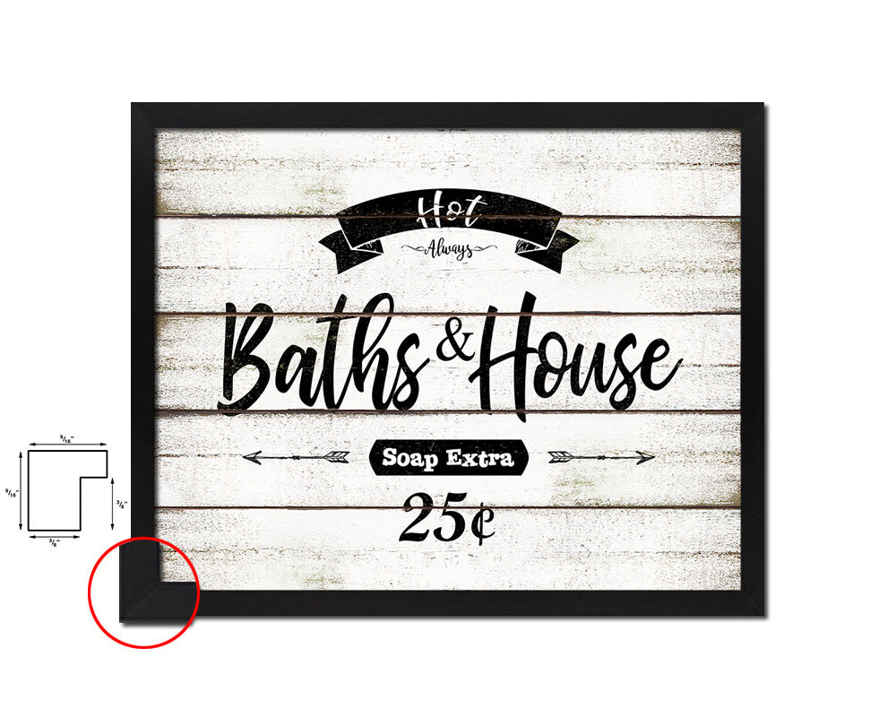 Hot Baths & House Vintage Sign Fine Art Paper Prints Wood Frame Wall Art Decor Gifts