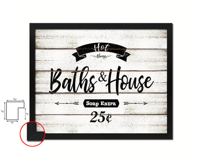 Hot Baths & House Vintage Sign Fine Art Paper Prints Wood Frame Wall Art Decor Gifts