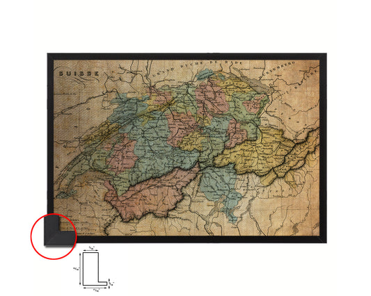 Switzerland 1860 Vintage Map Framed Print Art Wall Decor Gifts