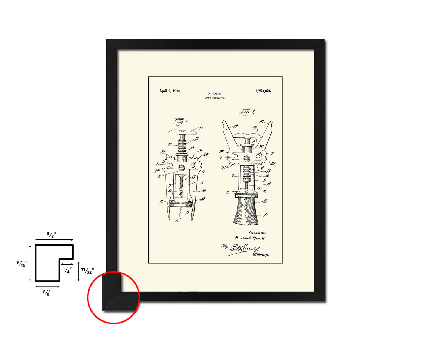 Cork Extractor Wine Vintage Patent Artwork Black Frame Print Gifts