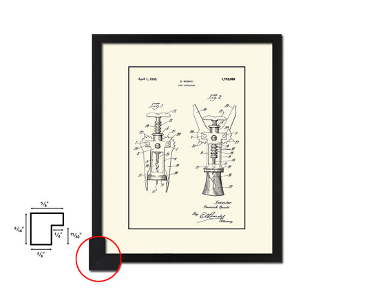 Cork Extractor Wine Vintage Patent Artwork Black Frame Print Gifts