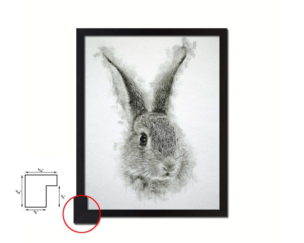 Grey Rabbit Animal Painting Print Framed Art Home Wall Decor Gifts