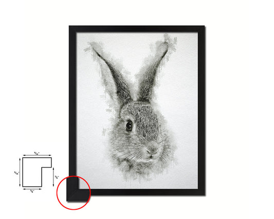 Grey Rabbit Animal Painting Print Framed Art Home Wall Decor Gifts