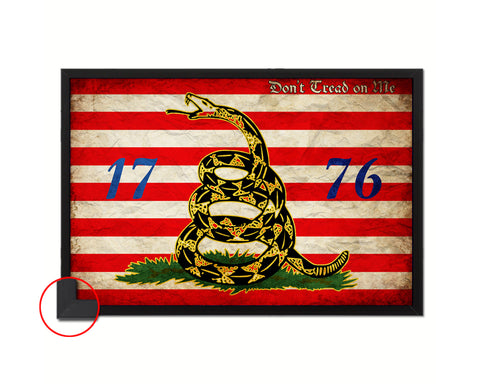 First Navy Jack Don't Tread On Me 1776 Tea Party Vintage Military Flag Framed Print Art