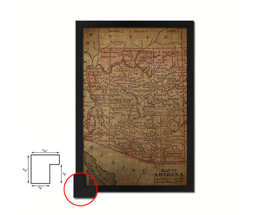 Arizona Circa Vintage Map Wood Framed Print Art Wall Decor Gifts