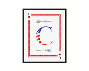 Letter C Custom Monogram Card Decks Heart American Flag Framed Print Wall Art Decor Gifts