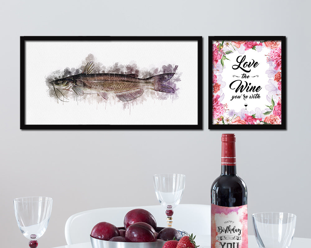 Catfish Fish Art Wood Frame Modern Restaurant Sushi Wall Decor Gifts, 10" x 20"