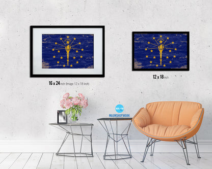 Indiana State Shabby Chic Flag Wood Framed Paper Print  Wall Art Decor Gifts