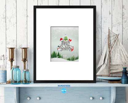 Merry Christmas Tree Holiday Season Gifts Wood Framed Print Home Decor Wall Art