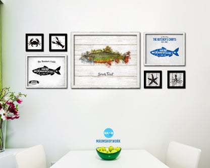 Brook Trout Fish Framed Prints Modern Restaurant Sushi Bar Watercolor Wall Art Decor