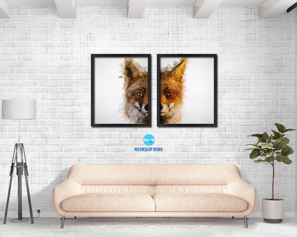Red Fox Animal Painting Print Framed Art Home Wall Decor Gifts