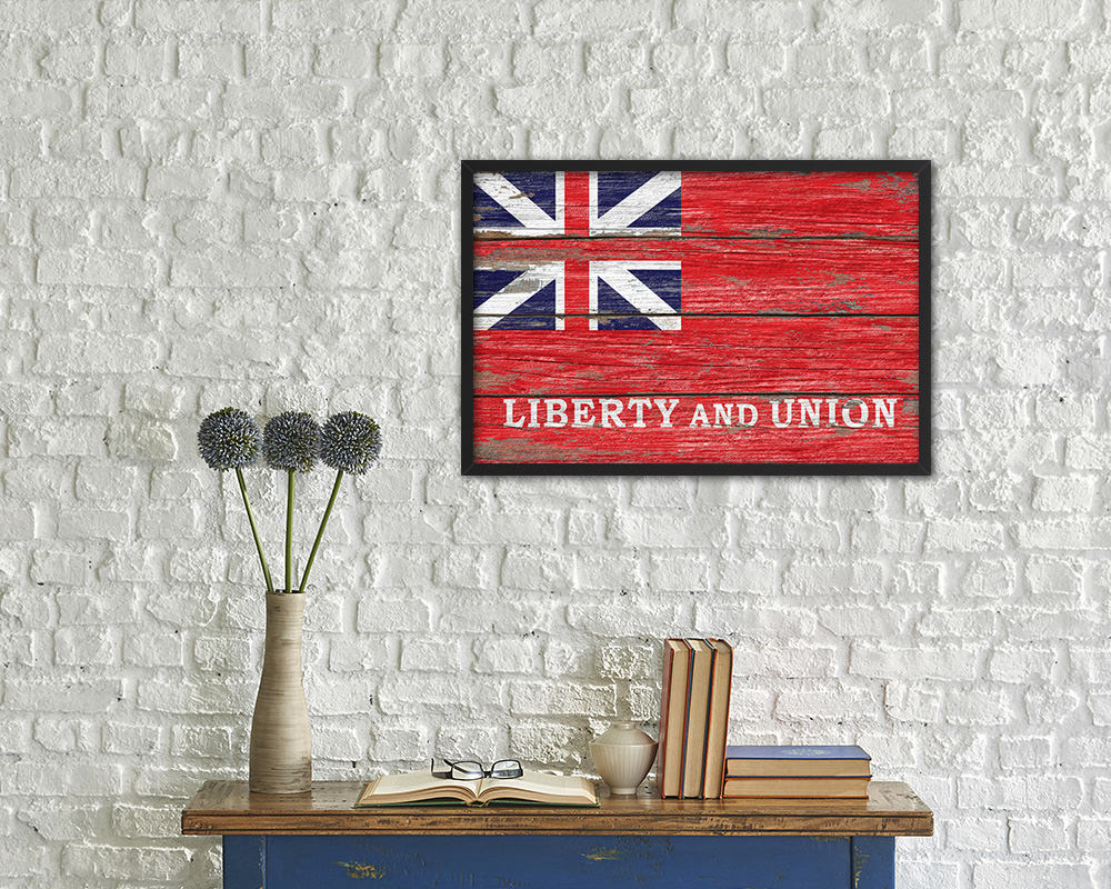 Liberty and Union Wood Rustic Flag Wood Framed Print Wall Art Decor Gifts