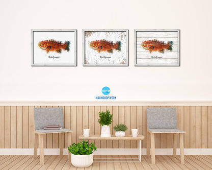 Red Grouper Fish Framed Prints Modern Restaurant Sushi Bar Watercolor Wall Art Decor