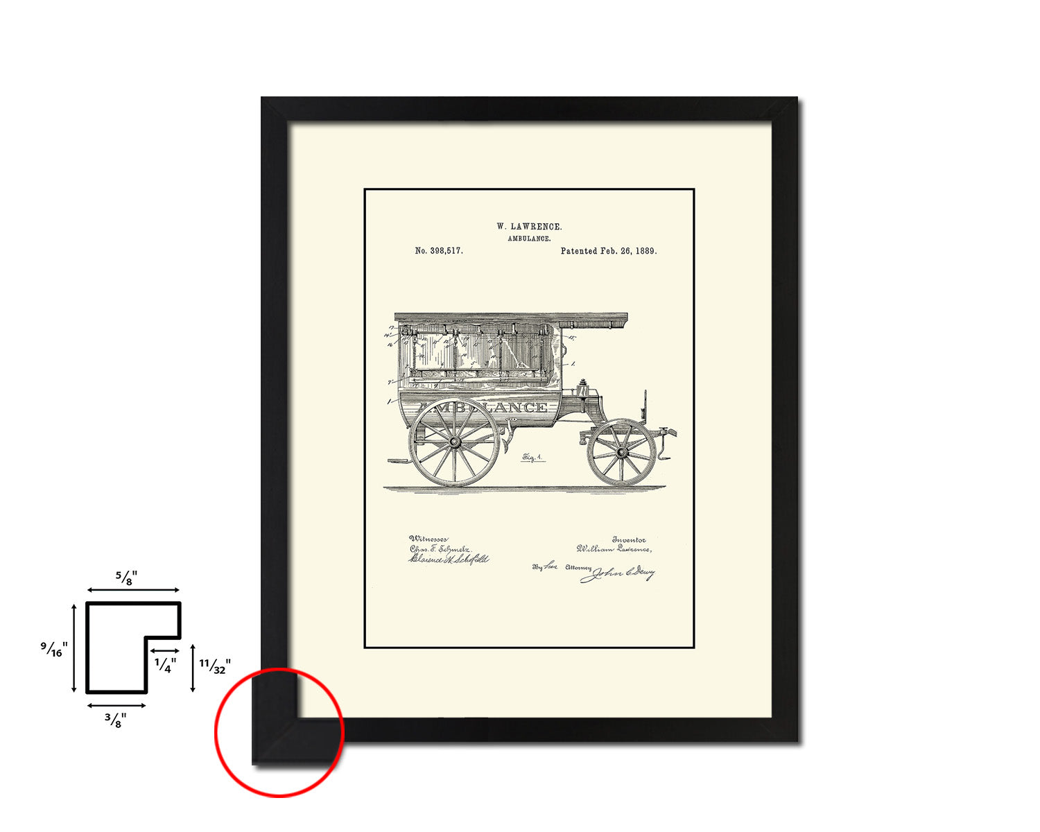 Ambulance Doctor Vintage Patent Artwork Black Frame Print Wall Art Decor Gifts