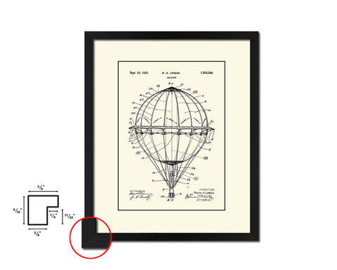 Balloon Airplane Vintage Patent Artwork Black Frame Print Wall Art Decor Gifts