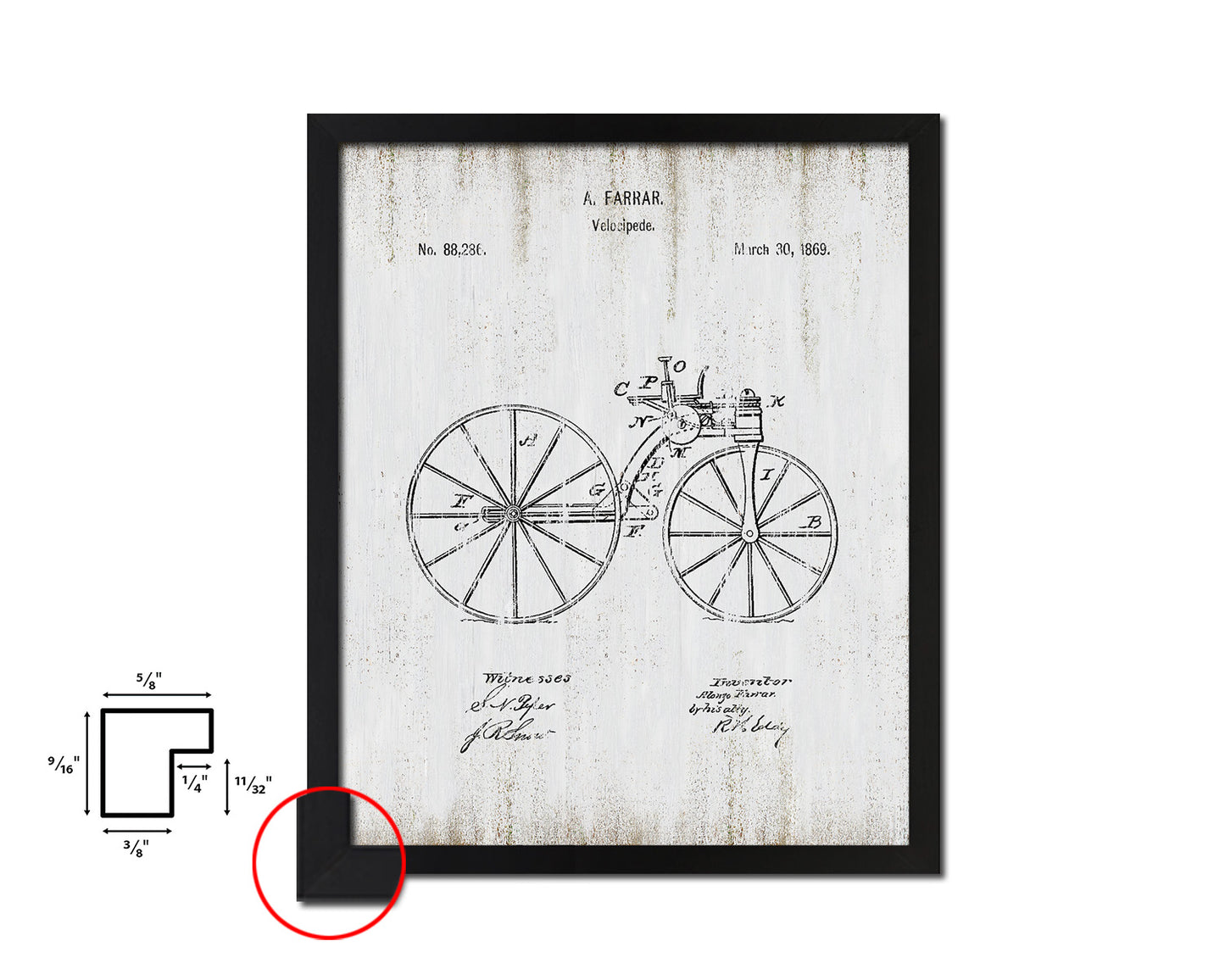 Velocipede Bicycle Vintage Patent Artwork Black Frame Print Wall Art Decor Gifts