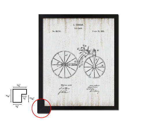 Velocipede Bicycle Vintage Patent Artwork Black Frame Print Wall Art Decor Gifts