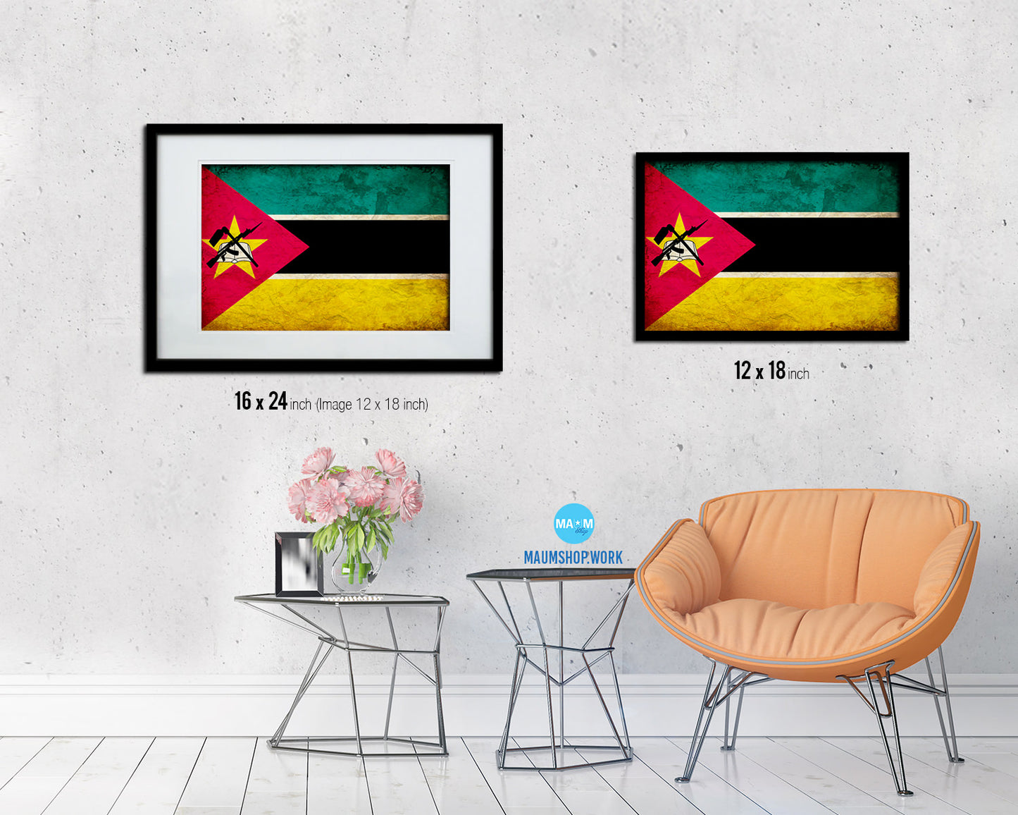 Mozambiqu Country Vintage Flag Wood Framed Print Wall Art Decor Gifts