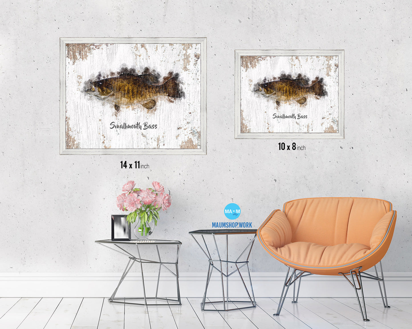 Smallmouth Bass Fish Framed Prints Modern Restaurant Sushi Bar Watercolor Wall Art Decor