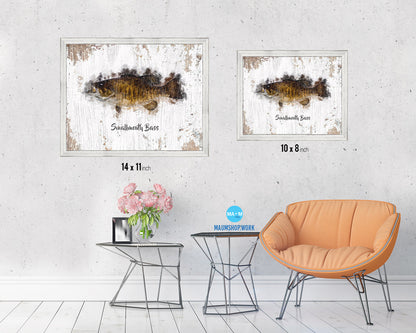 Smallmouth Bass Fish Framed Prints Modern Restaurant Sushi Bar Watercolor Wall Art Decor