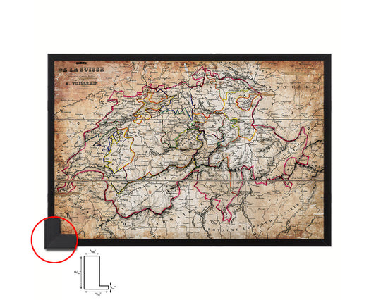 Switzerland Antique Map Framed Print Art Wall Decor Gifts