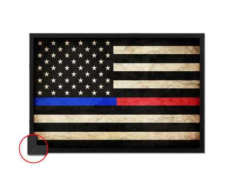 Thin Blue Line Police & Thin Red Line Firefighter Respect & Honor Law Enforcement Vintage Military Flag Art
