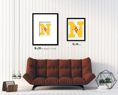 New Mexico State Initial Flag Wood Framed Paper Print Decor Wall Art Gifts, Brick