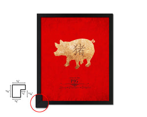 Pig Chinese Zodiac Character Black Framed Art Paper Print Wall Art Decor Gifts, Red