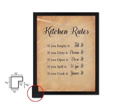 Kitchen Rules Quote Paper Artwork Framed Print Wall Decor Art