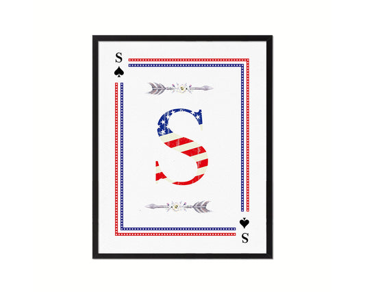 Letter S Custom Monogram Card Decks Spade American Flag Framed Print Wall Art Decor Gifts