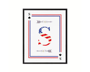 Letter S Custom Monogram Card Decks Spade American Flag Framed Print Wall Art Decor Gifts