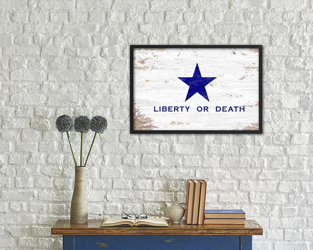 Liberty or Death Goliad Texas Battle Independence Shabby Chic Military Flag Framed Print Art