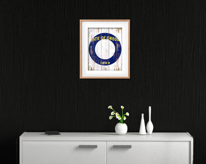 Oregon State Initial Flag Wood Framed Paper Print Decor Wall Art Gifts, Beach