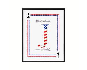 Letter J Custom Monogram Card Decks Clover American Flag Framed Print Wall Art Decor Gifts