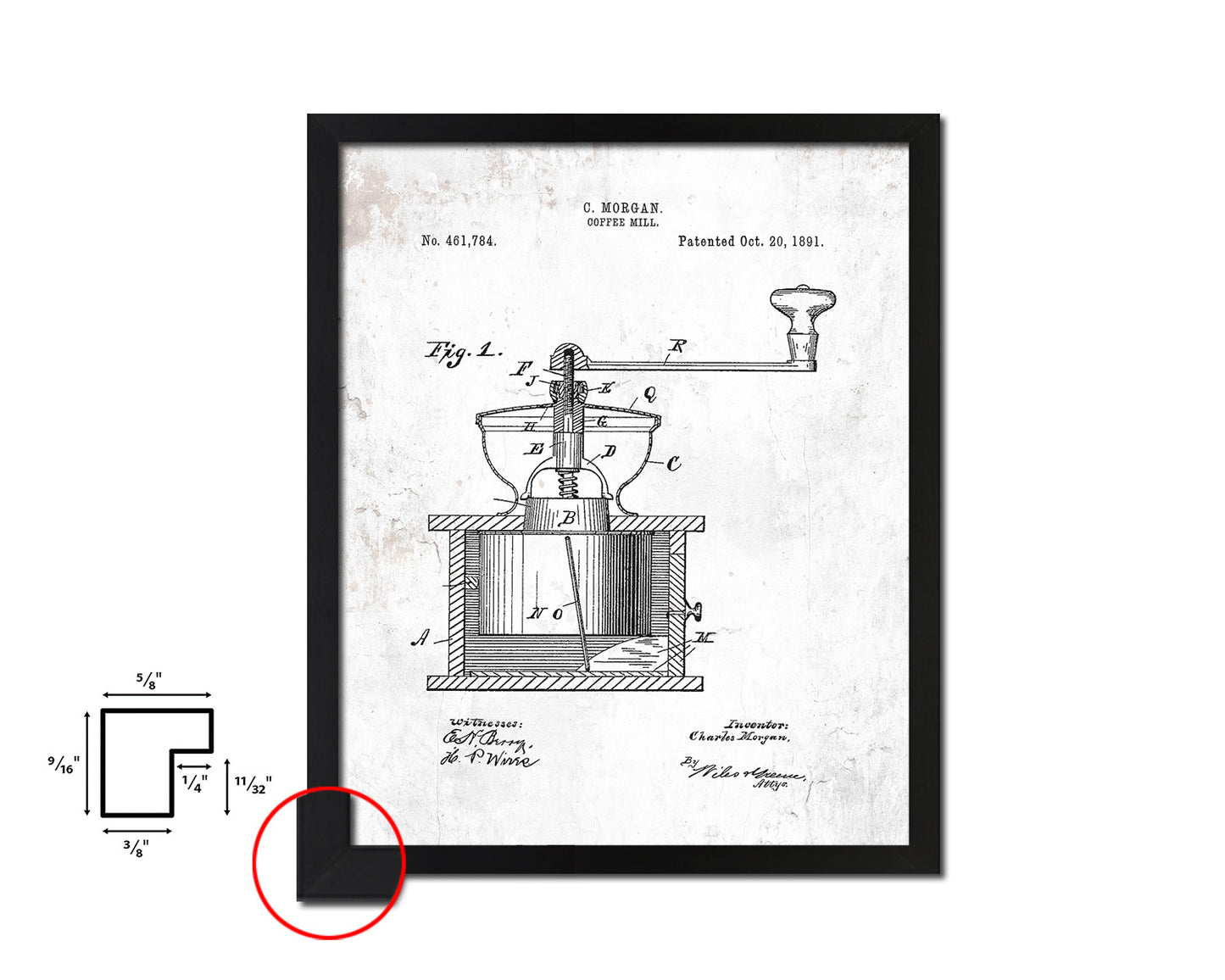 Mill Coffee Vintage Patent Artwork Black Frame Print Wall Art Decor Gifts